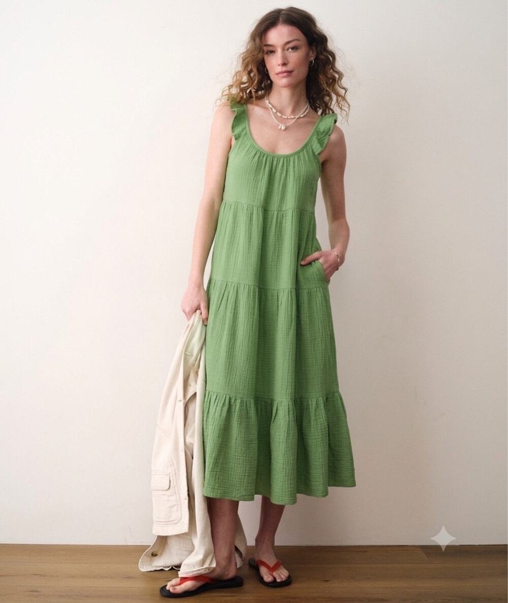 NWT Marine Layer Jude Flutter Sleeve Midi Dress Green XS